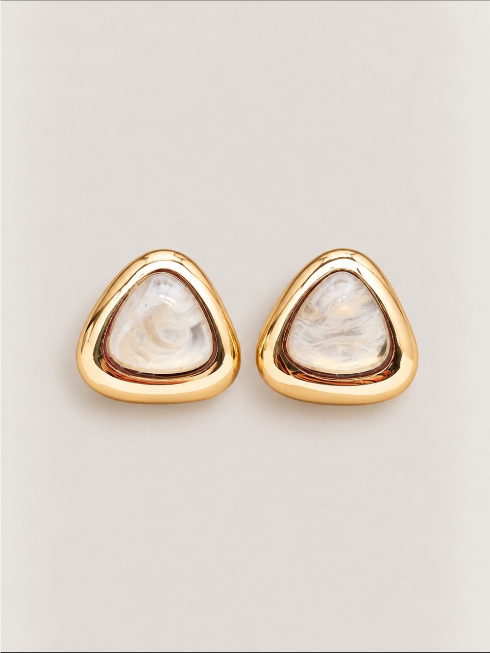 New! Ivory Gemstone Gold Triangle Statement Earrings NWOT